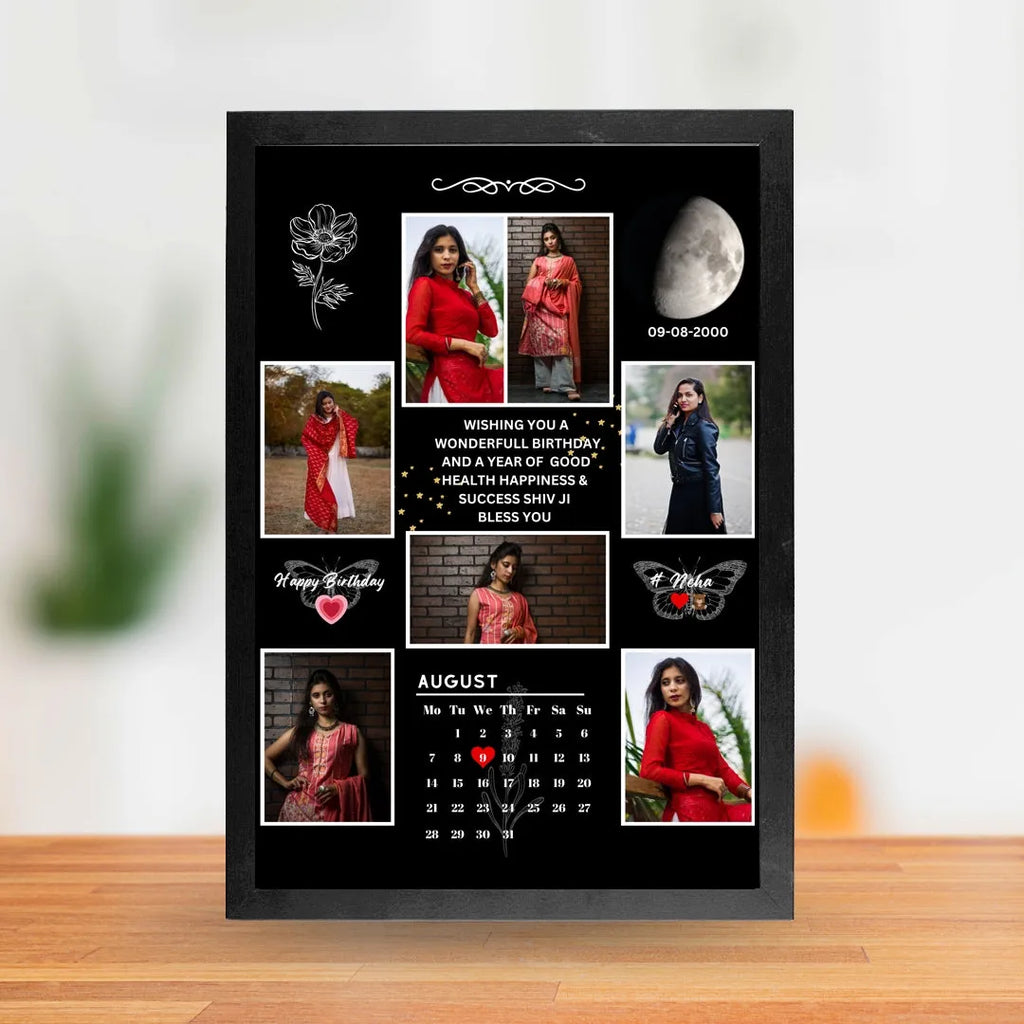 Custom Photo Frame with Calendar & Name – Perfect Gift for Birthday or Anniversary - Size A4 (8x12))