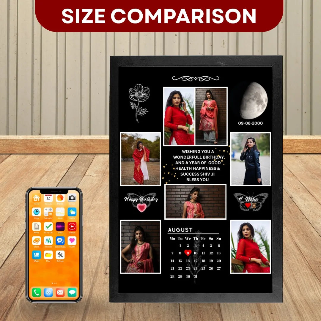 Custom Photo Frame with Calendar & Name – Perfect Gift for Birthday or Anniversary - Size A4 (8x12))