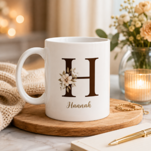 Custom Name Initial Mug | Personalized Floral Initial Coffee Mug with Name | Moment Makers