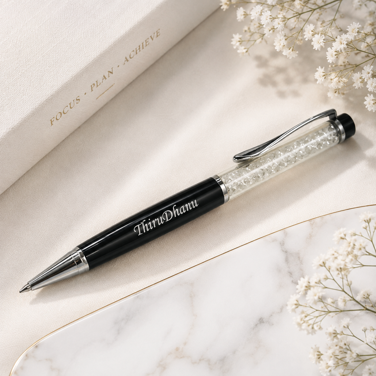 Personalized Black Crystal Pen with Custom Name | Elegant Gift for Him & Her | Moment Makers