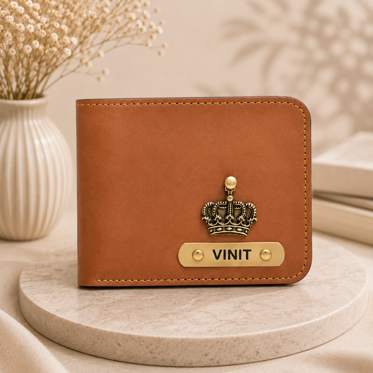 Personalized Tan Wallet for Men | Custom Name Leather Wallet
